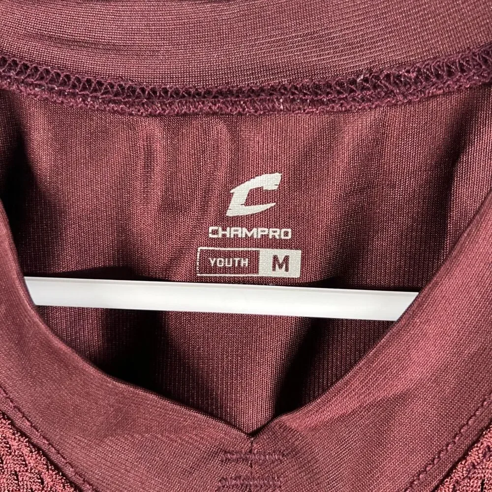 Champro Youth Medium Football Practice Jersey Maroon Mesh V Neck Short Sleeve